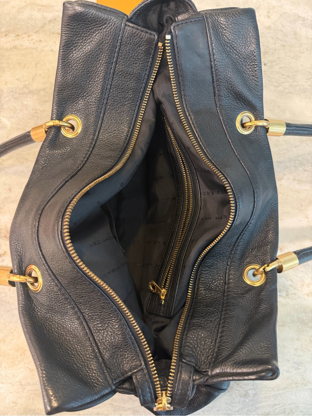 Marc by Marc Jacobs Black Leather Tote with Gold Hardware Accents - Picture 4 of 4